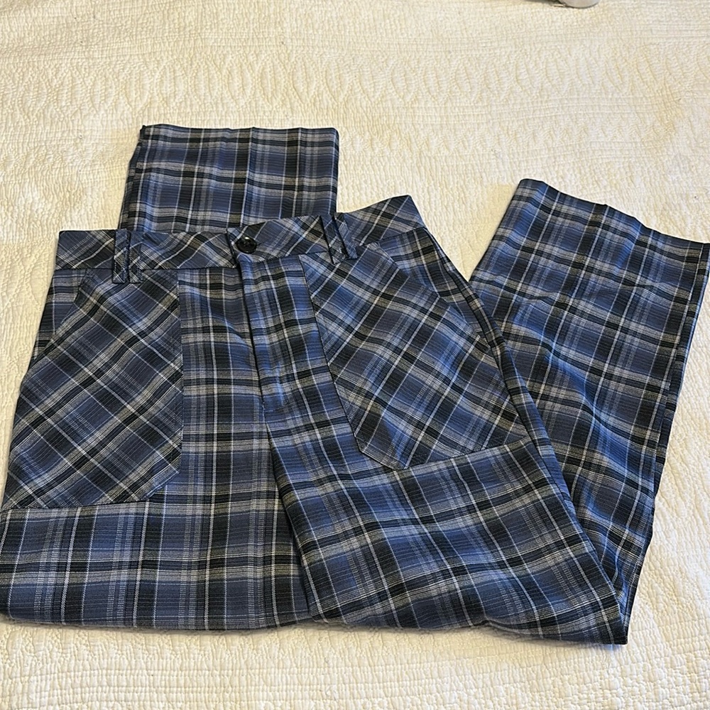 Betty’s Blue Plaid Print TWIK Wide Leg High Rise Trouser Size 9 Riverdale